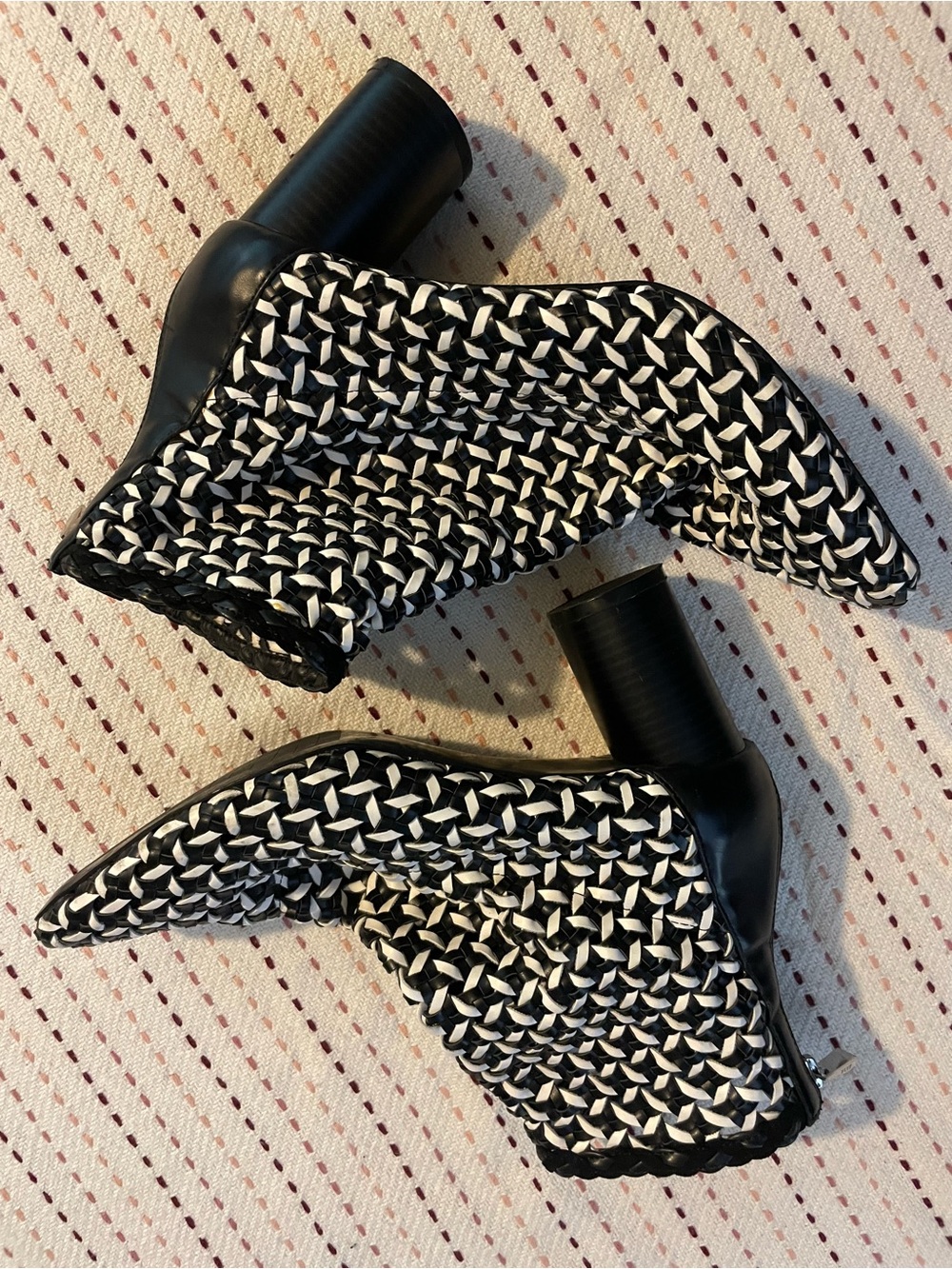 Zara Black & White Woven Ankle Booties